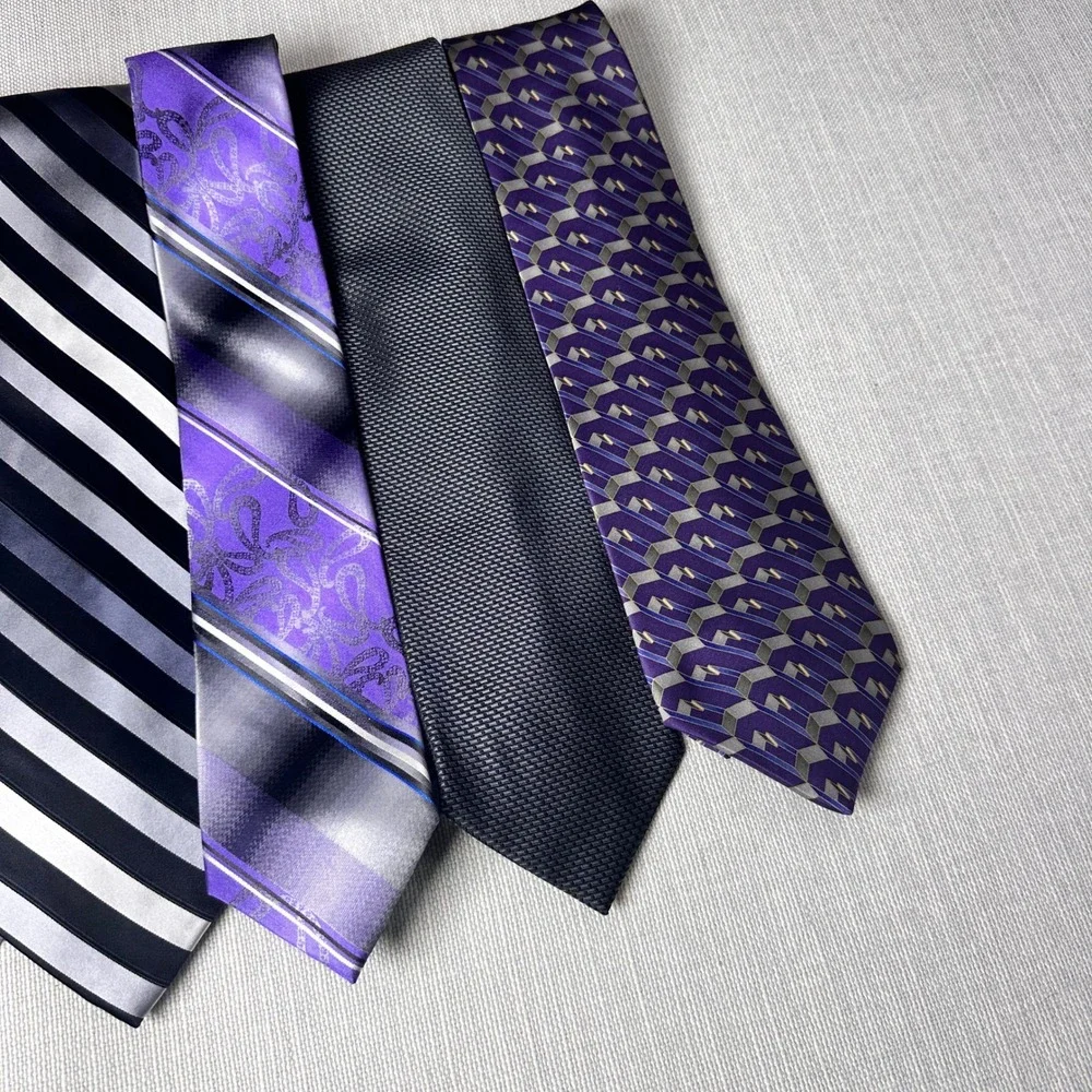 Vintage Classic Purple Grey Necktie Bundle Hennessy George Van Heusen Bill Blass